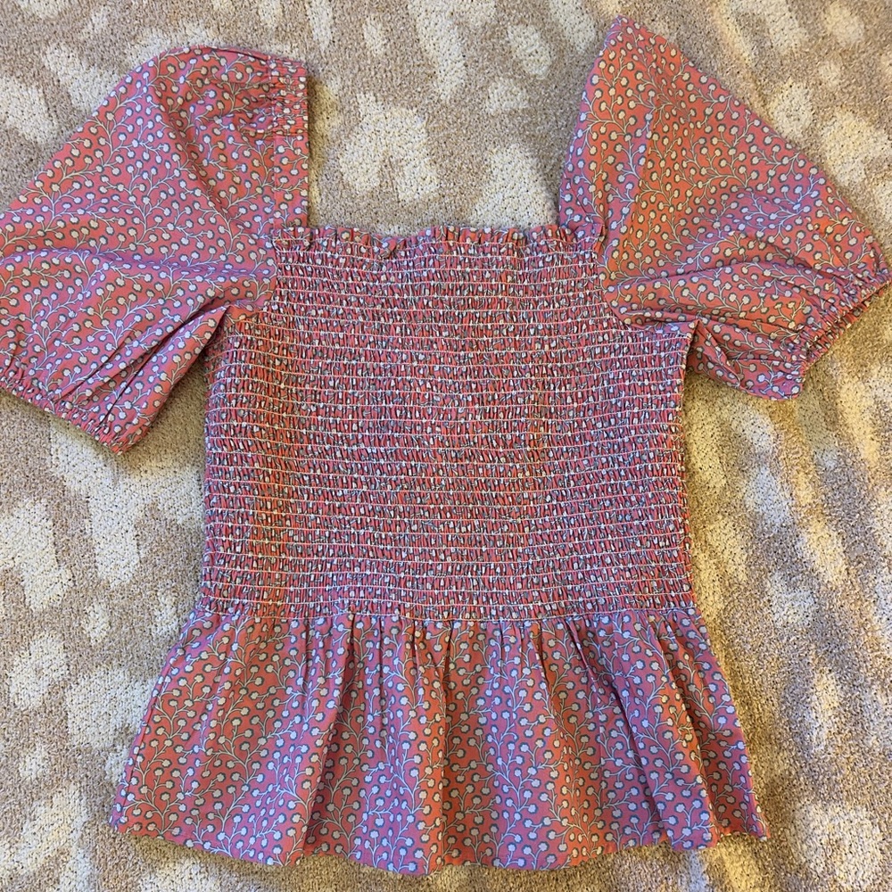 French Connection Artina Smocked Floral Peplum Blouse